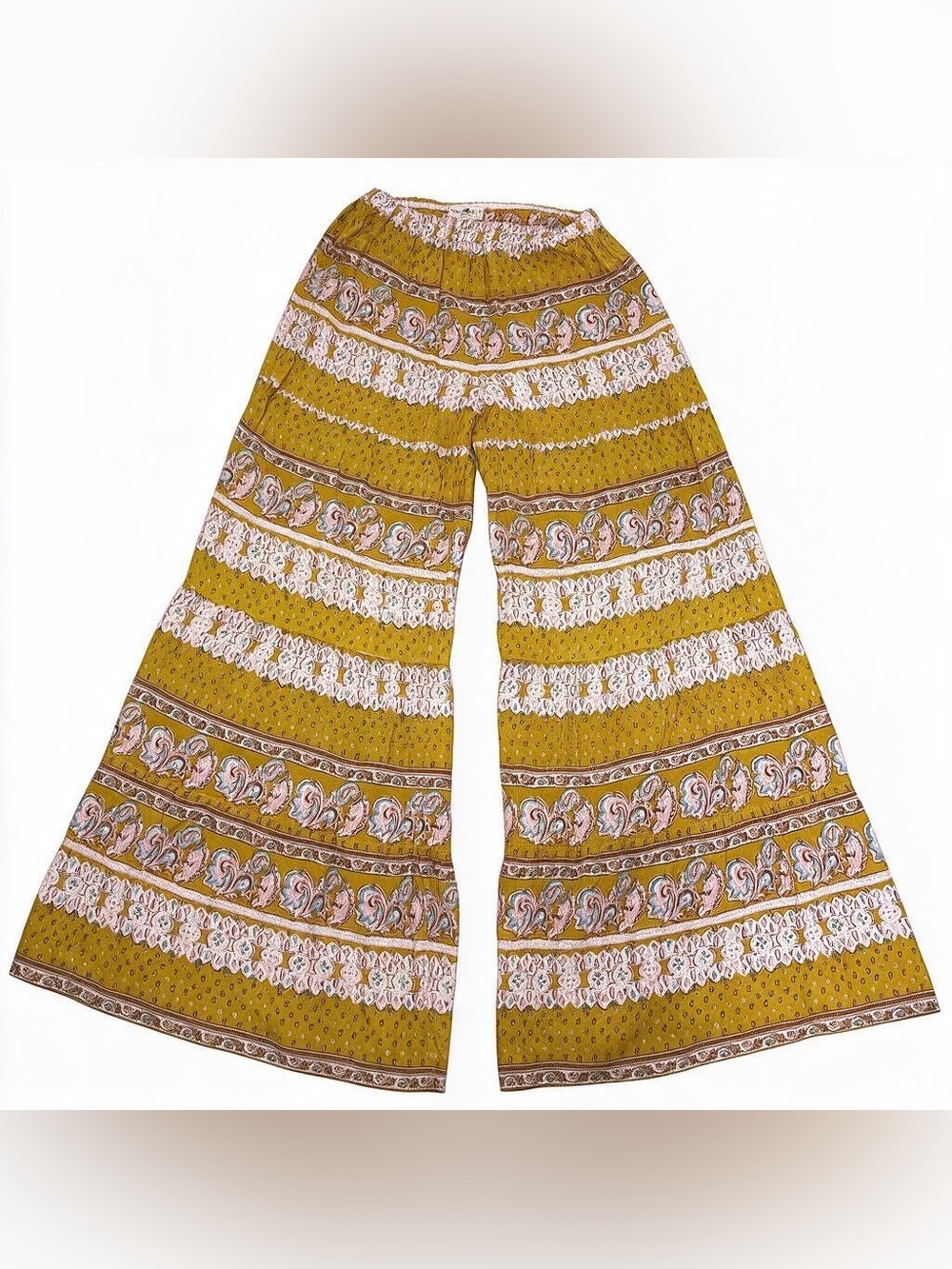 NATURAL LIFE Size Small Yellow Paisley Print Palazzo pants with Pink & Cream